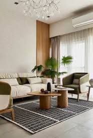 Modern living room with warm lighting and contemporary decor
